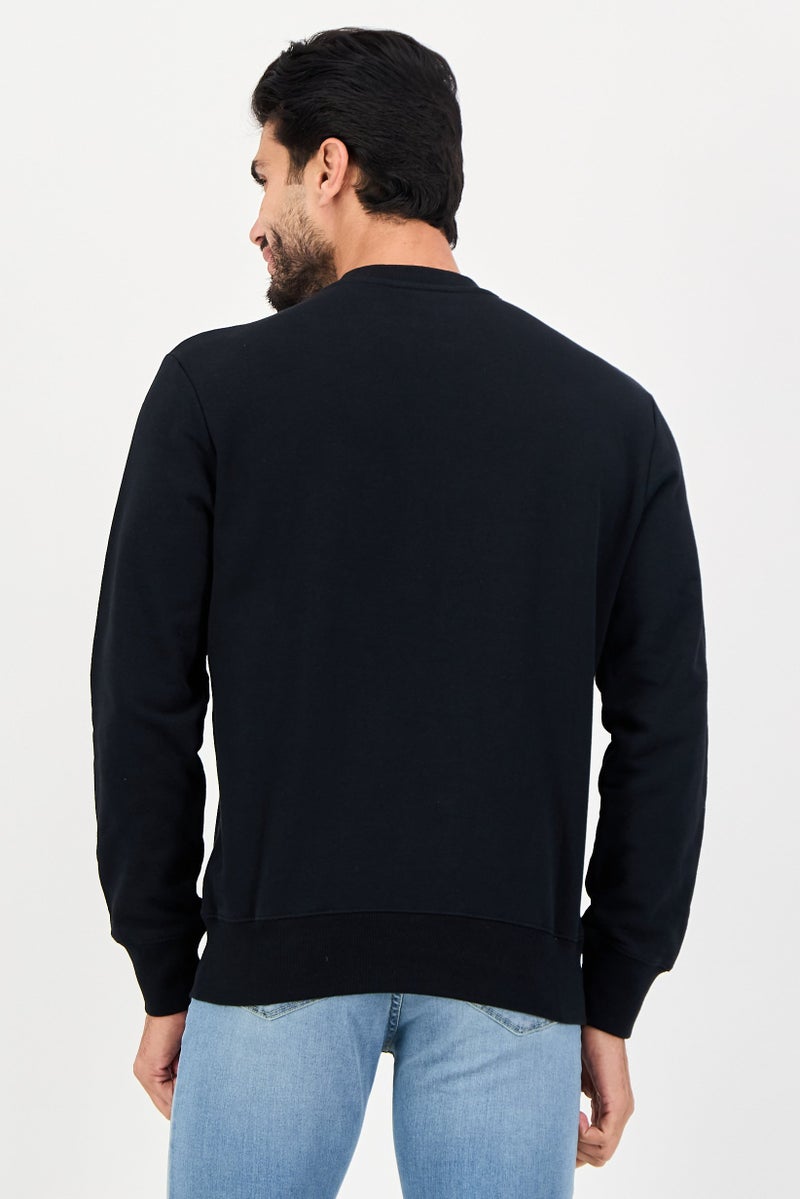 D RT Men Crew Neck Graphic Print Long Sleeve Sweatshirt, Black - Image 3